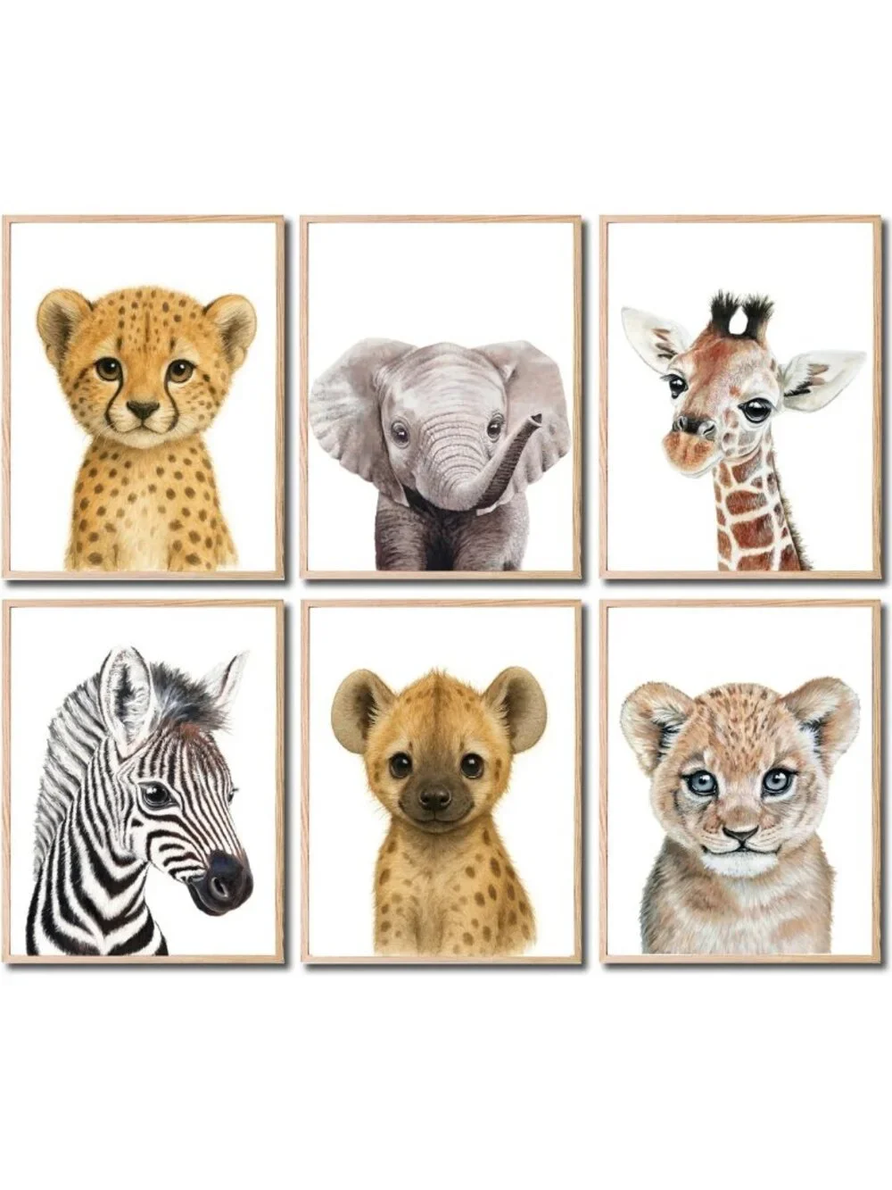 Safari Nursery Wall Art Set of 6 - Unframed Animal Decor for Baby Room - 8